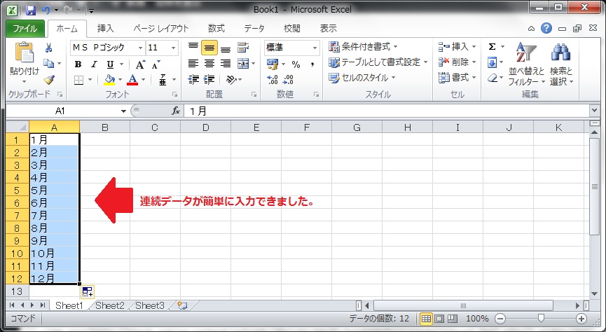 1月から12月まで自動入力された状態